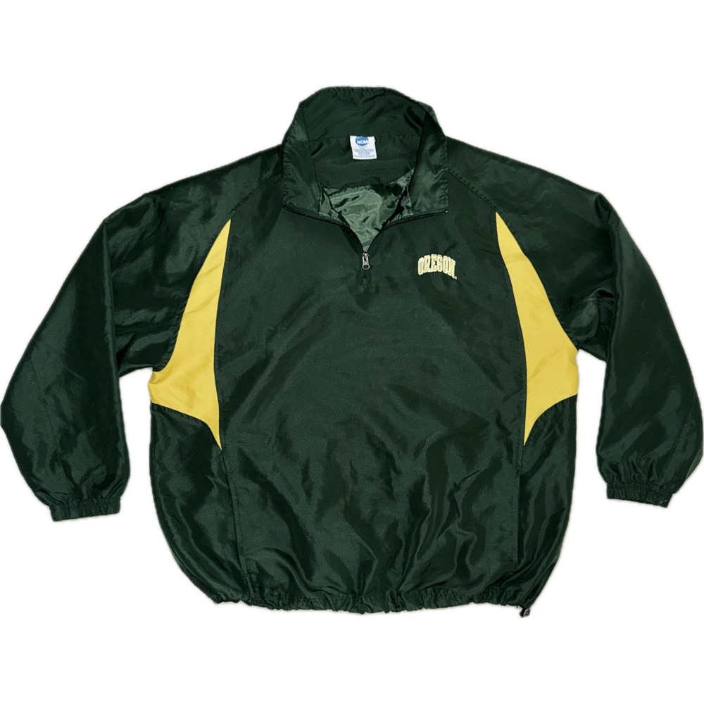 NCAA KA Oregon Ducks Y2K Windbreaker Jacket XL Green Yellow Qtr Zip Pullover VTG